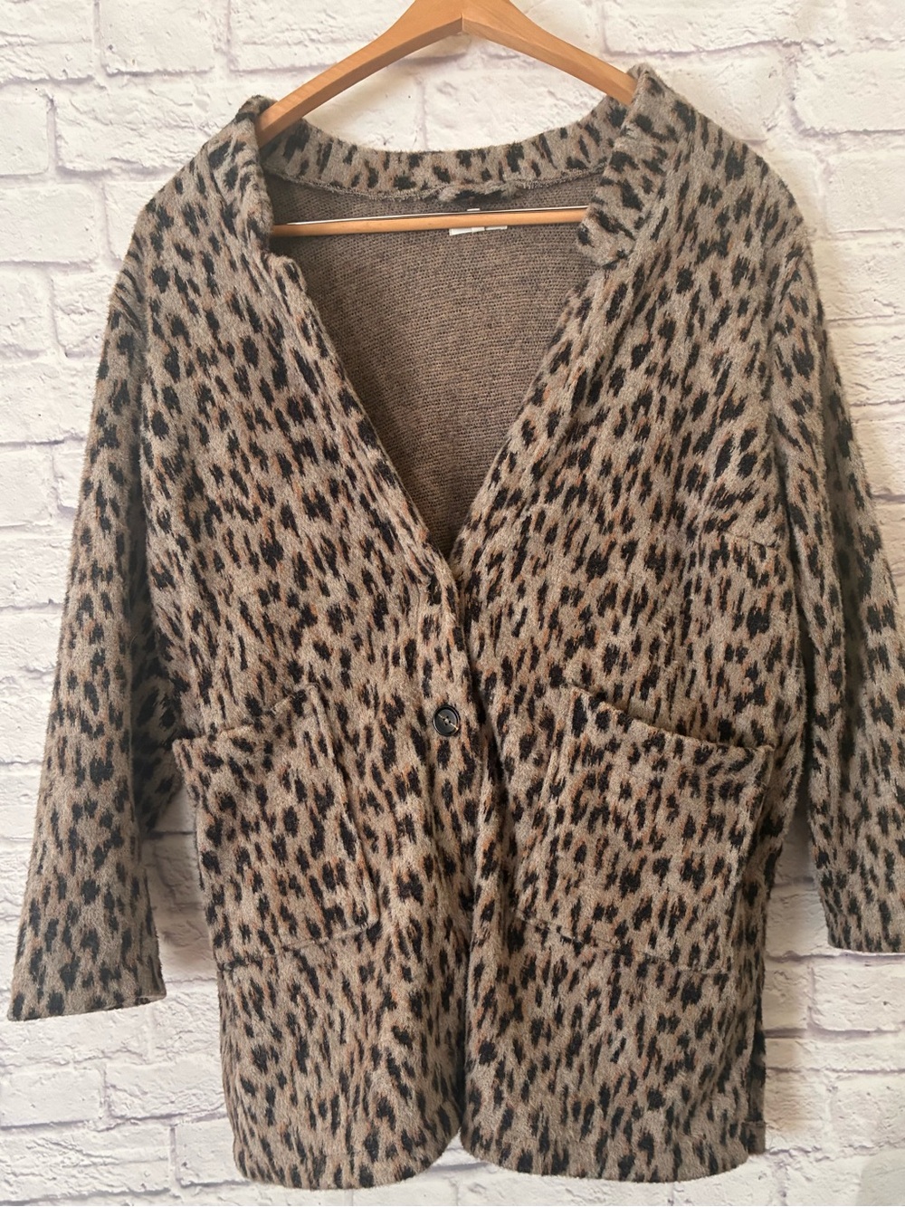 Maurice’s Leopard Print V-Neck Button Sweater Cardigan - Beige/Black - 2X
